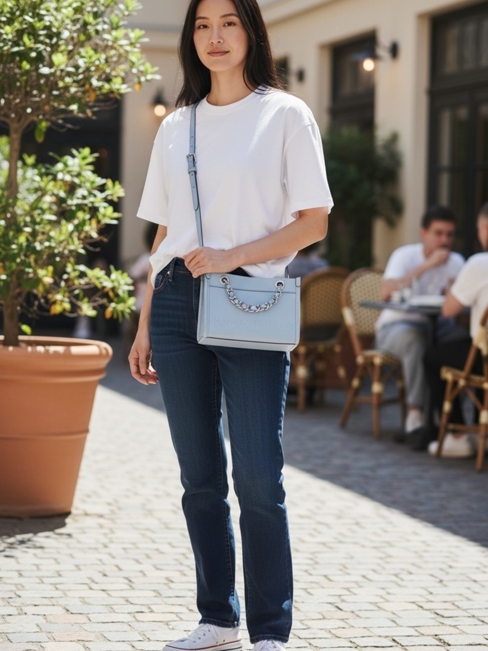 Karl Lagerfeld Pale Blue Chain Top /Crossbody Nwt - Picture 7 of 7